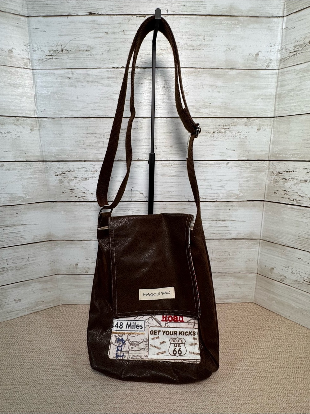 Maggie Bags Route 66 Handmade Crossbody Messenger Bag Brown Leather
